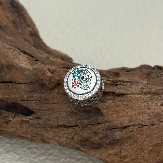 Day of the Dead Blue Sugar Skull Exclusive Bead Charm S925 Silver for Pandora Bracelet