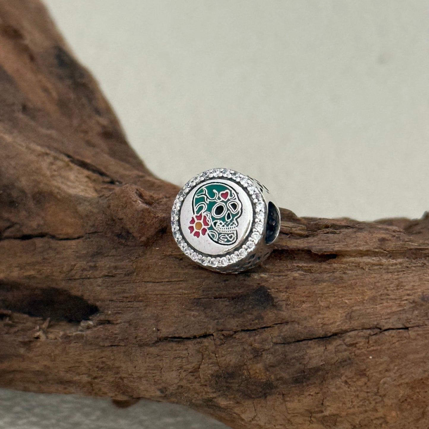 Day of the Dead Blue Sugar Skull Exclusive Bead Charm S925 Silver for Pandora Bracelet