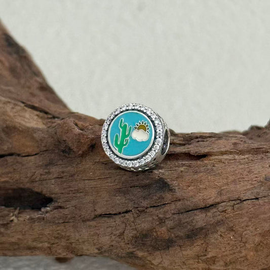 Aruba Island Blue Cactus Exclusive Bead Charm S925 Silver for Pandora Bracelet