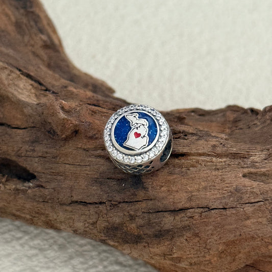 Michigan Map Home Heart Exclusive Bead Charm S925 Silver for Pandora Bracelet
