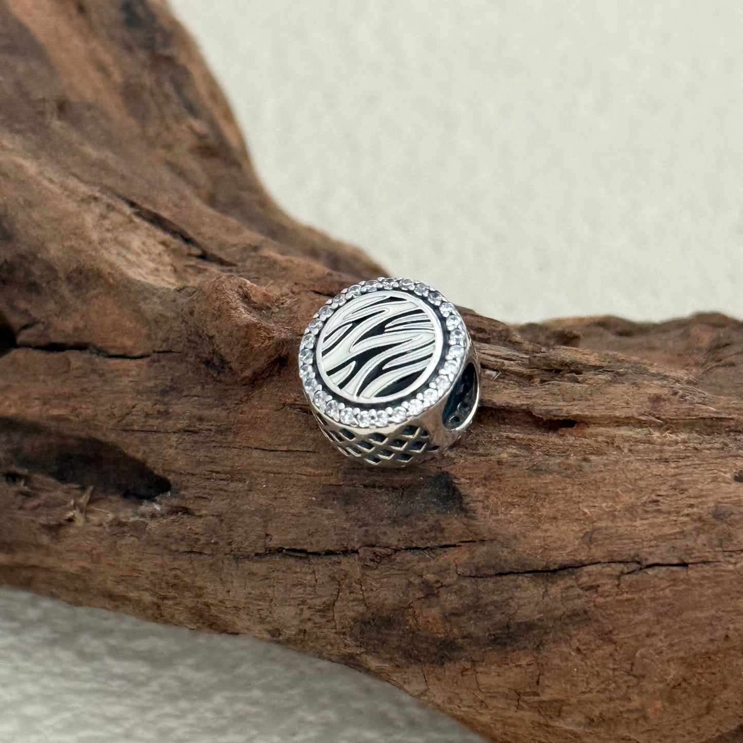 Black Zebra-Stripe Exclusive Bead Charm S925 Silver for Pandora Bracelet
