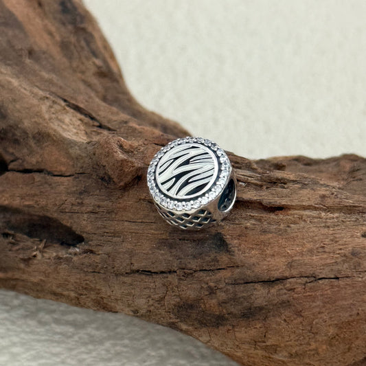 Black Zebra-Stripe Exclusive Bead Charm S925 Silver for Pandora Bracelet