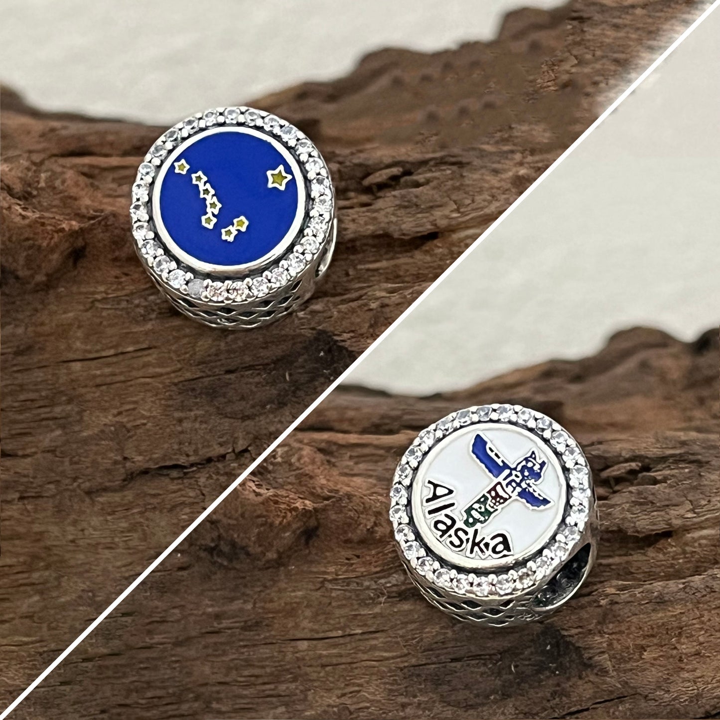 Alaska Flag & Indian totem pole Exclusive Bead Charm for Pandora Bracelet