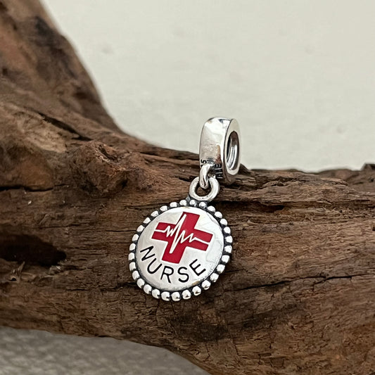 Nurse Red Cross and Pulse Exclusive Dangle Charm Pendant for Pandora Bracelet