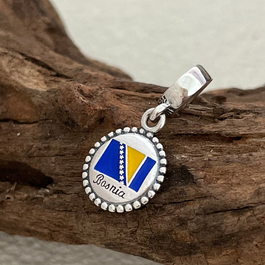 Bosnia and Herzegovina Flag Exclusive Dangle Charm Pendant for Pandora Bracelet