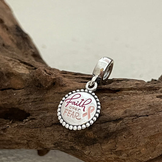 Faith Over Fear Pink Ribbon Exclusive Dangle Charm Pendant for Pandora Bracelet