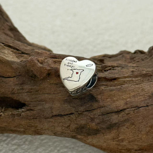 Trinidad and Tobago Map Exclusive Heart Bead Charm for Pandora Bracelet
