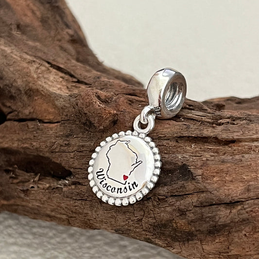 Wisconsin Map Exclusive Dangle Charm Pendant for Pandora Bracelet