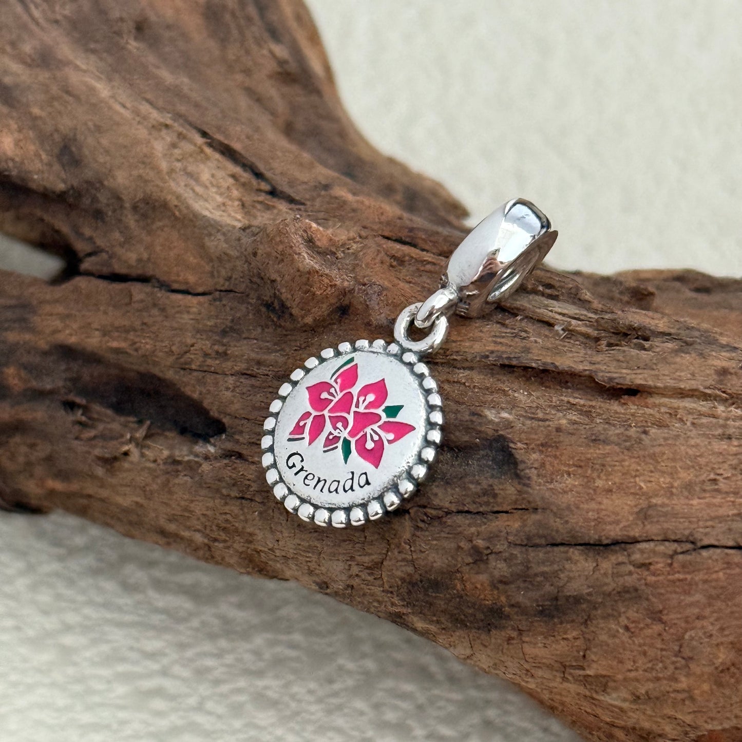 Grenada Bougainvillea Flower Exclusive Dangle Charm for Pandora Bracelet
