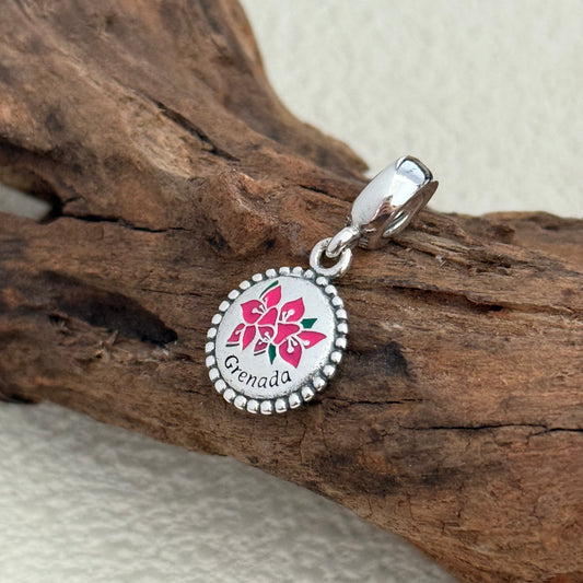 Grenada Bougainvillea Flower Exclusive Dangle Charm for Pandora Bracelet