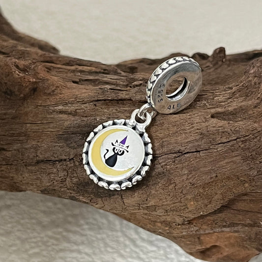 Cat and Moon Exclusive Dangle Charm Pendant for Pandora Bracelet