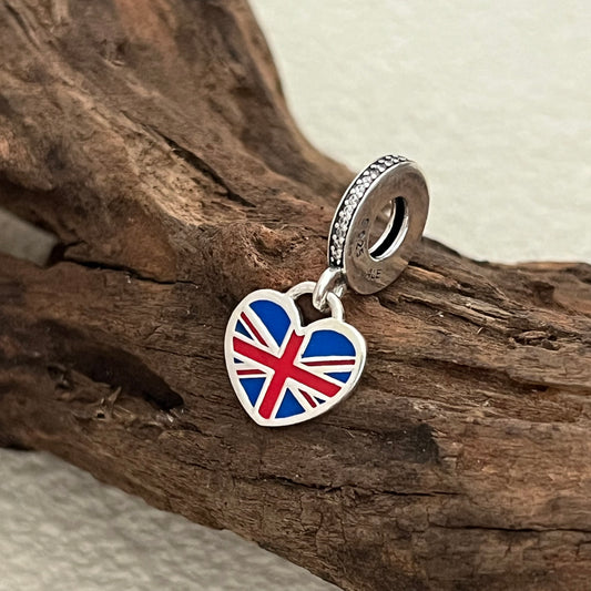 England Flag Heart Exclusive Dangle Charm Pendant for Pandora Bracelet