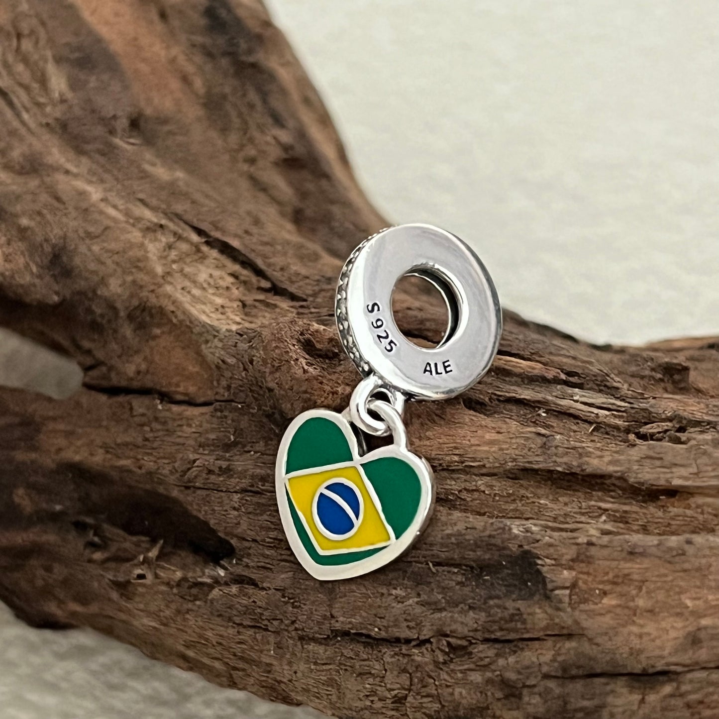 Brazil Flag Heart Exclusive Dangle Charm Pendant for Pandora Bracelet