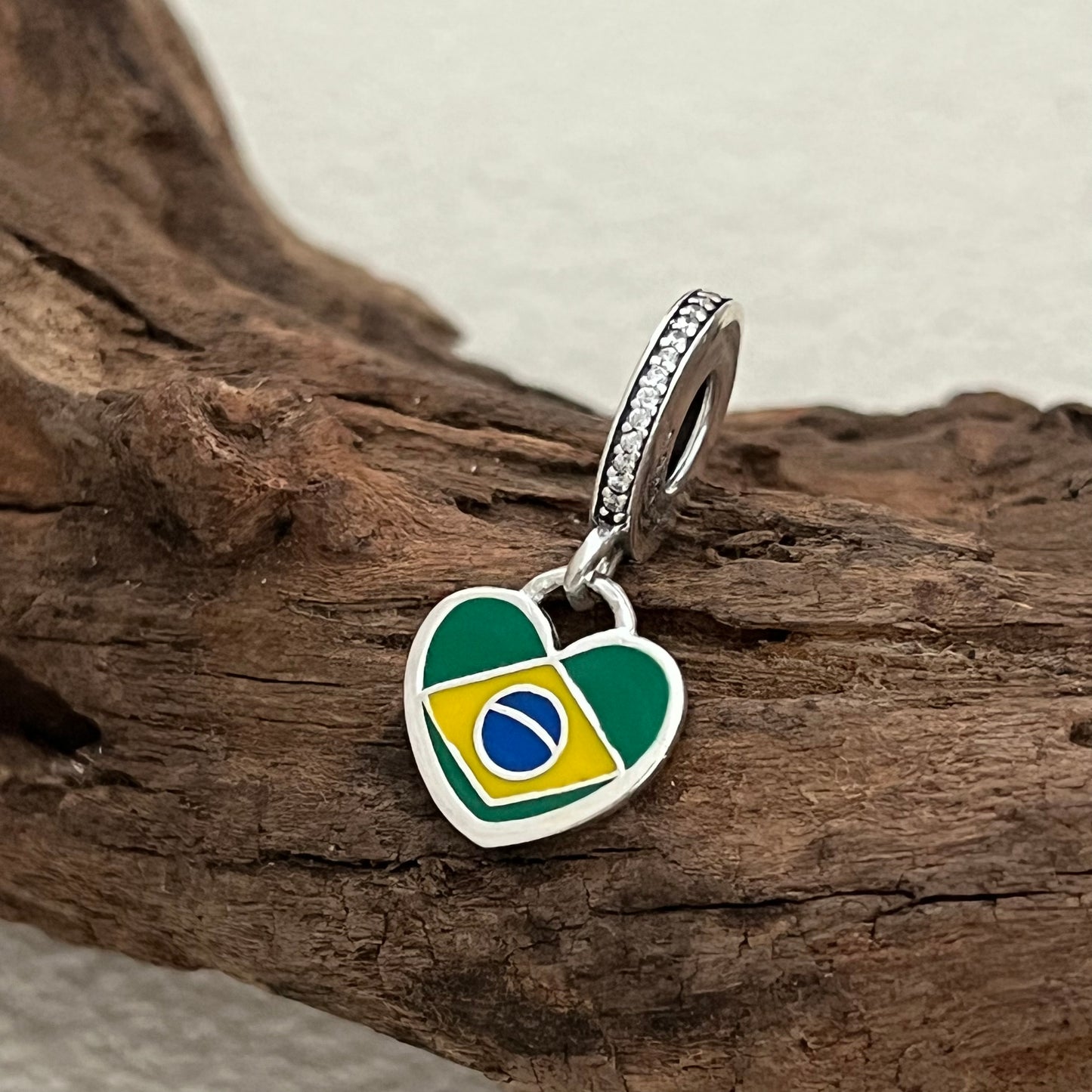 Brazil Flag Heart Exclusive Dangle Charm Pendant for Pandora Bracelet