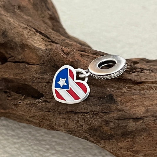 Puerto Rico Flag Heart Exclusive Dangle Charm Pendant for Pandora Bracelet