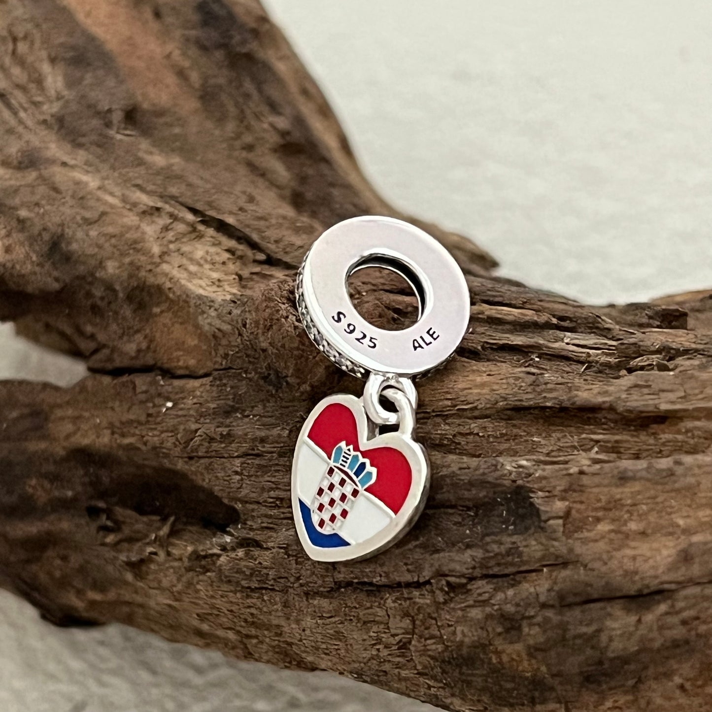 Croatia Croatian Flag Heart Exclusive Dangle Charm Pendant for Pandora Bracelet