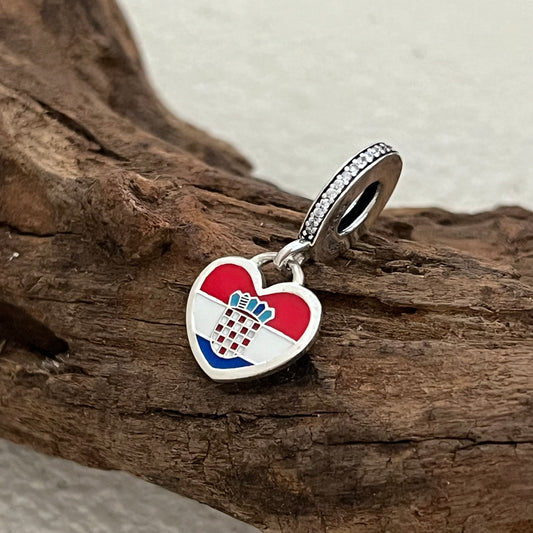 Croatia Croatian Flag Heart Exclusive Dangle Charm Pendant for Pandora Bracelet