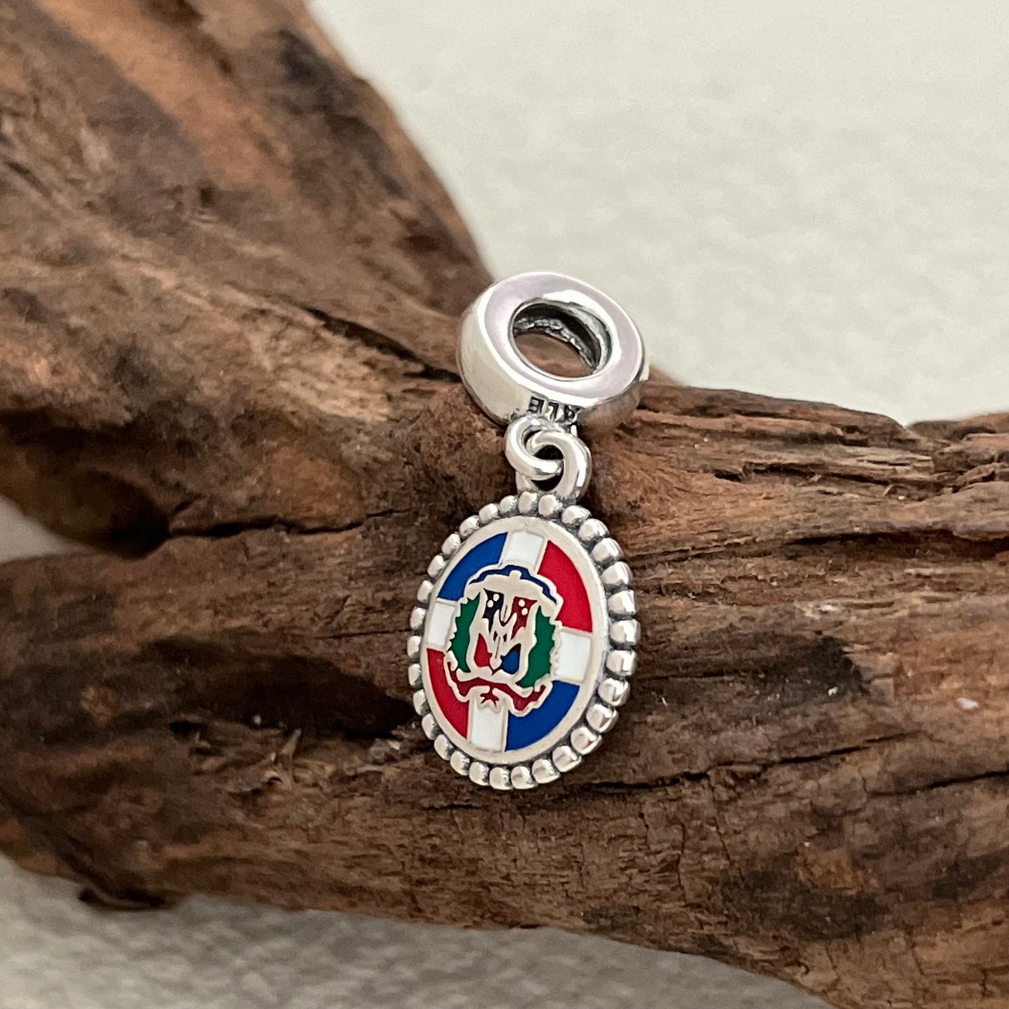 Dominican Republic Flag Exclusive Dangle Charm Pendant for Pandora Bracelet S925 Silver