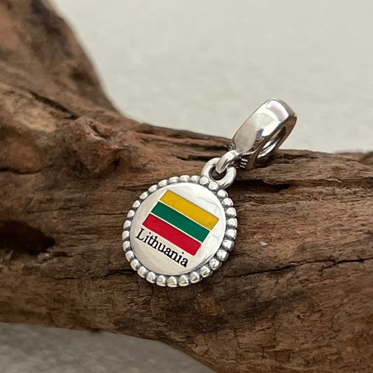 Lithuania Flag Exclusive Dangle Charm Pendant for Pandora Bracelet S925 Silver