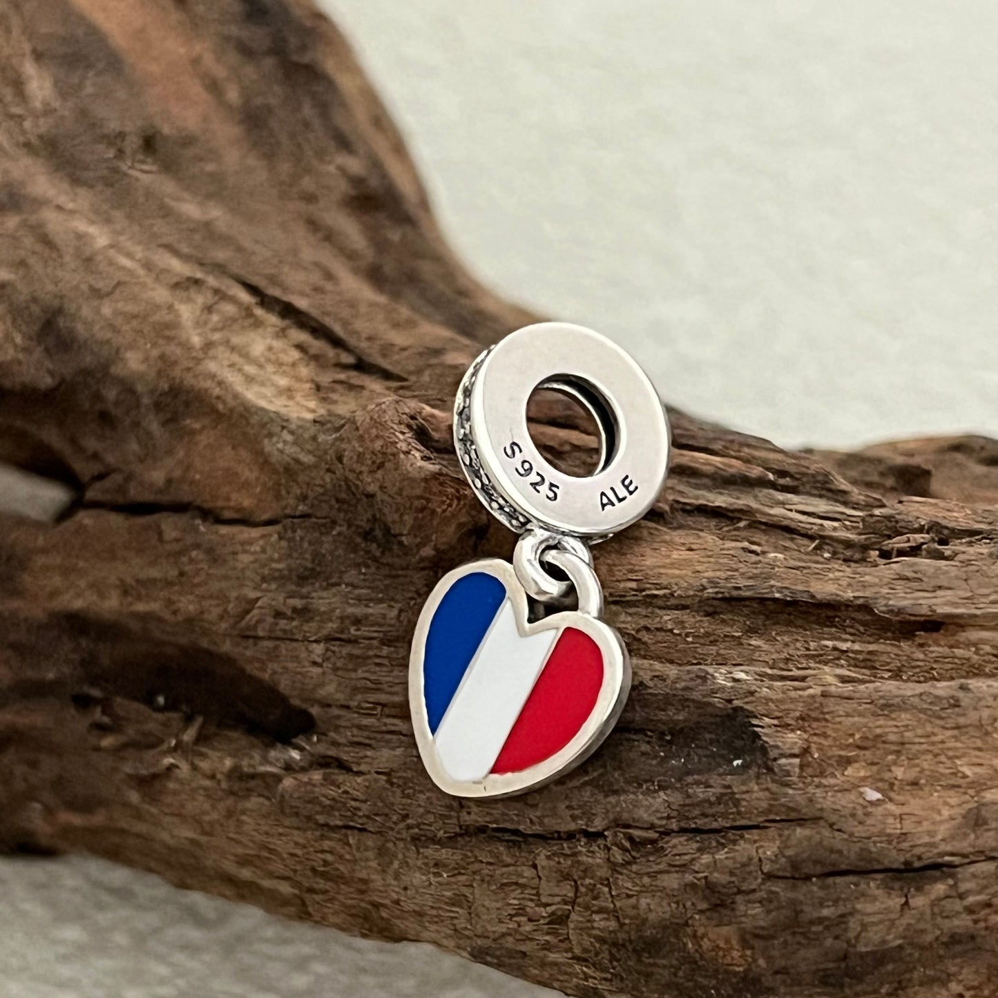 France Flag Heart Exclusive Dangle Charm Pendant for Pandora Bracelet S925 Silver
