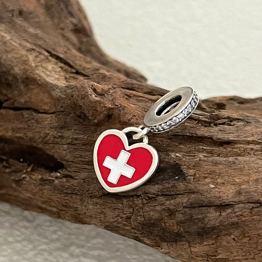 Switzerland Flag Heart Exclusive Dangle Charm Pendant for Pandora Bracelet S925 Silver