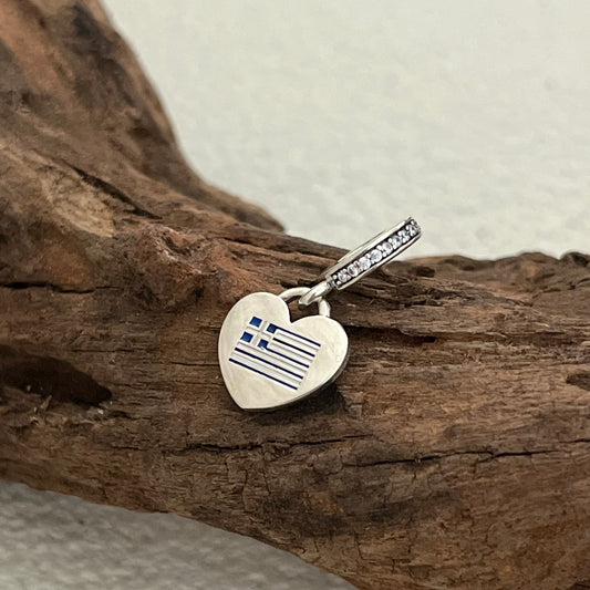 Greece Flag Heart Exclusive Dangle Charm Pendant for Pandora Bracelet S925 Silver