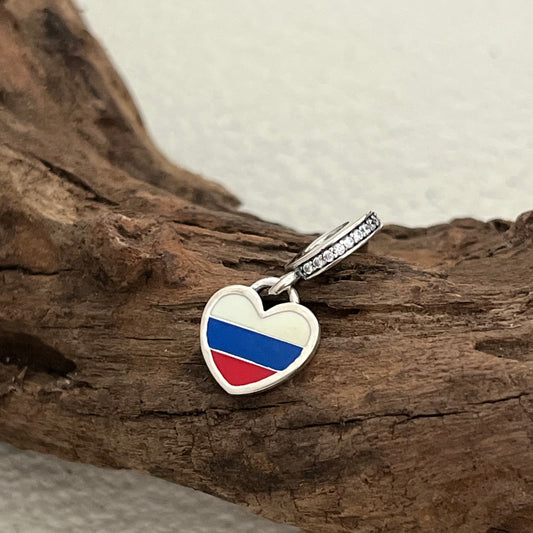 Russia Flag Heart Exclusive Dangle Charm Pendant for Pandora Bracelet S925 Silver
