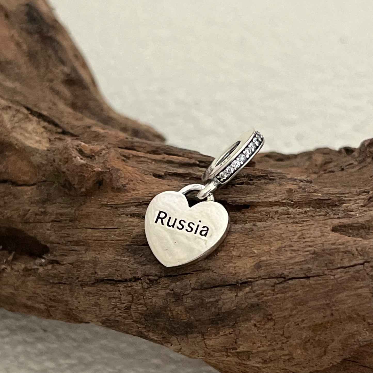 Russia Flag Heart Exclusive Dangle Charm Pendant for Pandora Bracelet S925 Silver