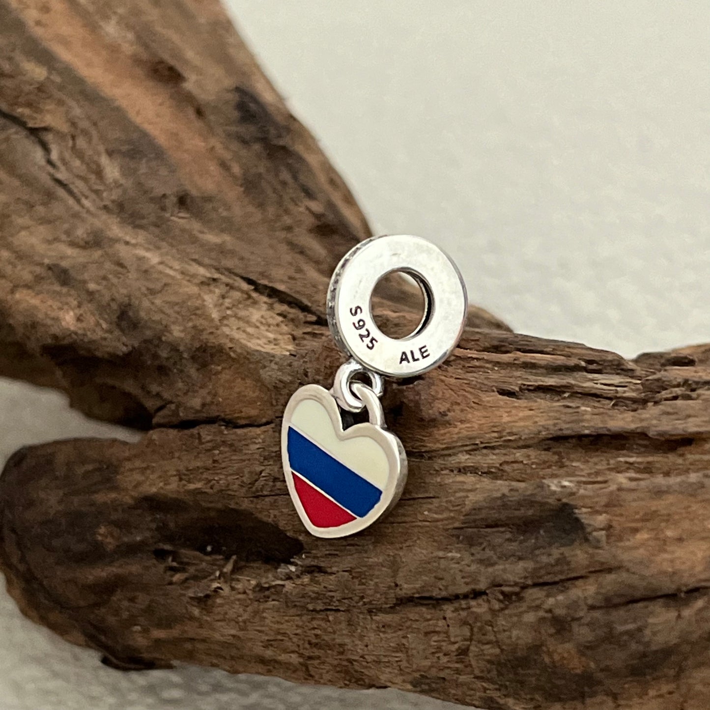 Russia Flag Heart Exclusive Dangle Charm Pendant for Pandora Bracelet S925 Silver