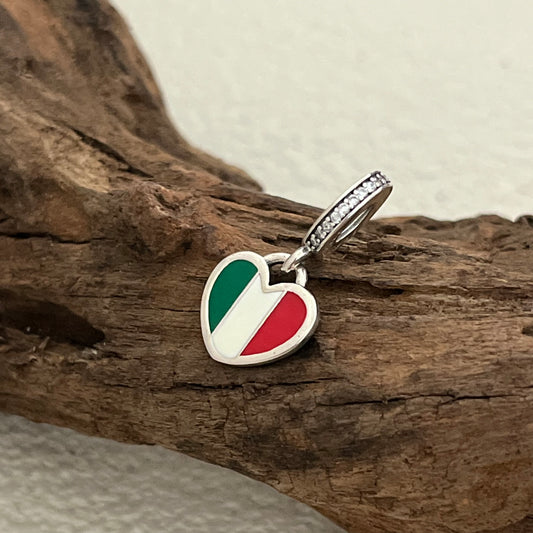 Italy Flag Heart Exclusive Dangle Charm Pendant for Pandora Bracelet S925 Silver
