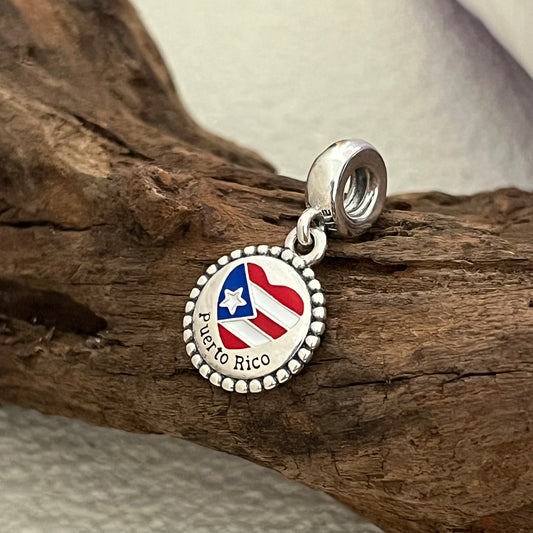 Puerto Rico Heart Flag Exclusive Dangle Charm Pendant for Pandora Bracelet S925 Silver