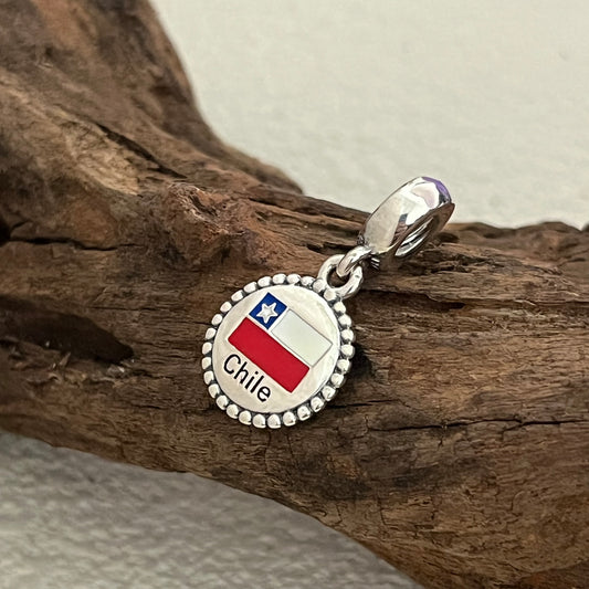 Chile Flag Exclusive Dangle Charm Pendant for Pandora Bracelet S925 Silver