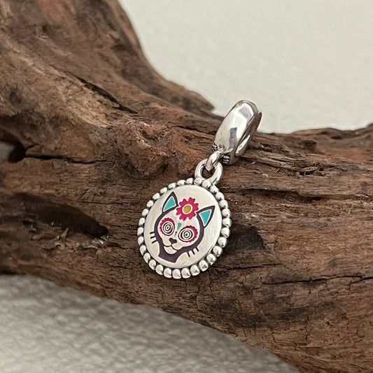 Día de Muertos Flower cat Exclusive Dangle Charm Pendant for Pandora Bracelet S925 Silver