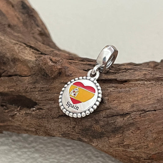Spain Heart Flag Exclusive Dangle Charm Pendant for Pandora Bracelet S925 Silver