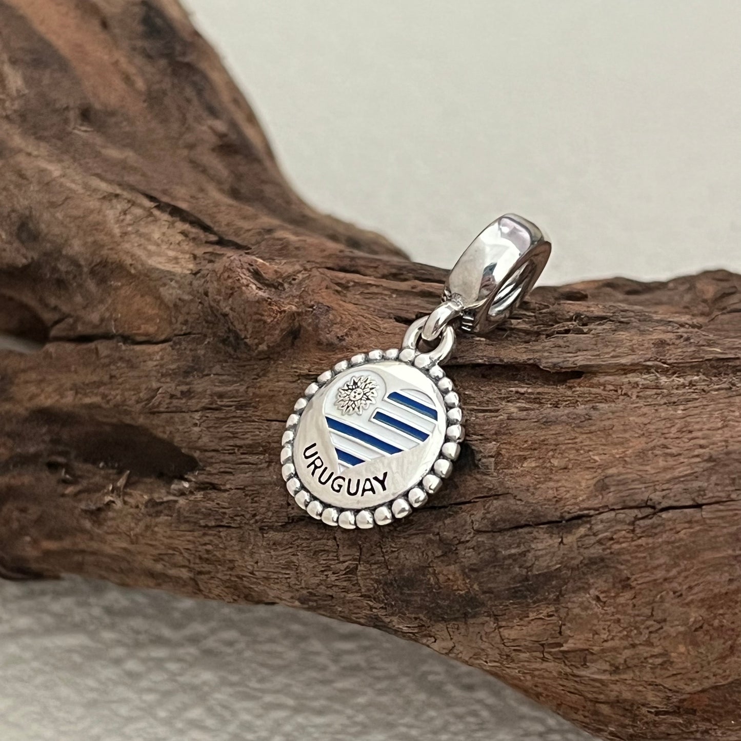 URUGUAY Heart Flag Exclusive Dangle Charm Pendant for Pandora Bracelet S925 Silver