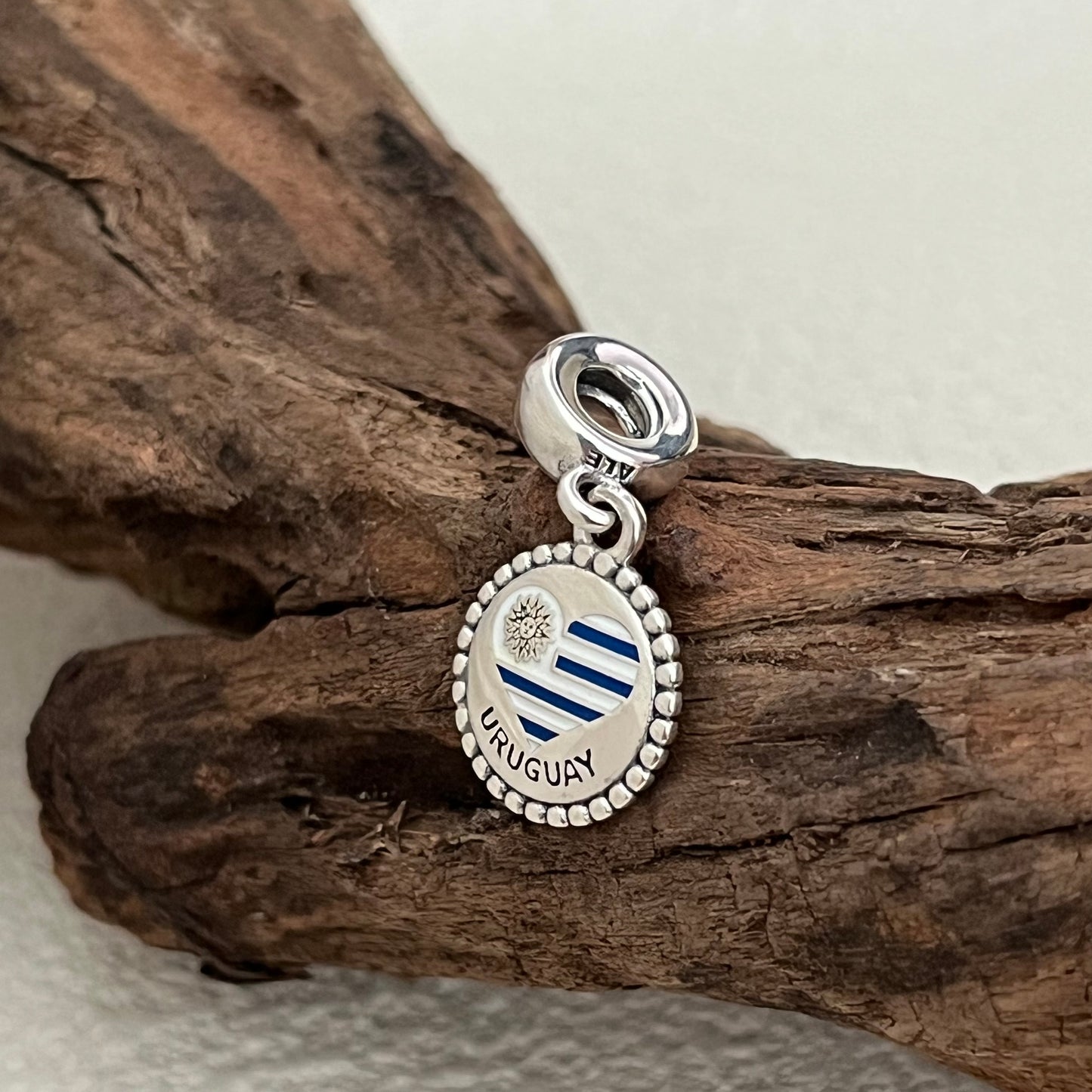 URUGUAY Heart Flag Exclusive Dangle Charm Pendant for Pandora Bracelet S925 Silver