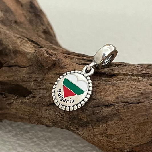 Bulgaria Heart Flag Exclusive Dangle Charm Pendant for Pandora Bracelet S925 Silver