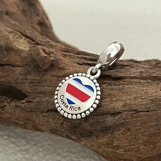 Costa Rica Heart Flag Exclusive Dangle Charm Pendant for Pandora Bracelet S925 Silver