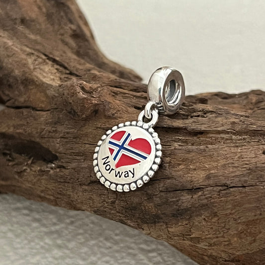 Norway Heart Flag Exclusive Dangle Charm Pendant for Pandora Bracelet S925 Silver