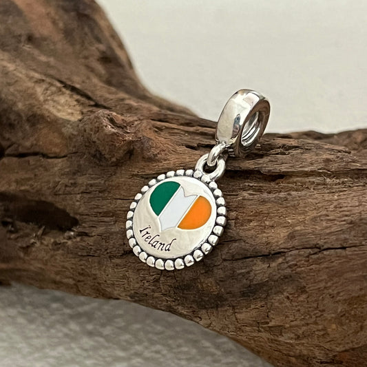 Ireland Heart Flag Exclusive Dangle Charm Pendant for Pandora Bracelet S925 Silver