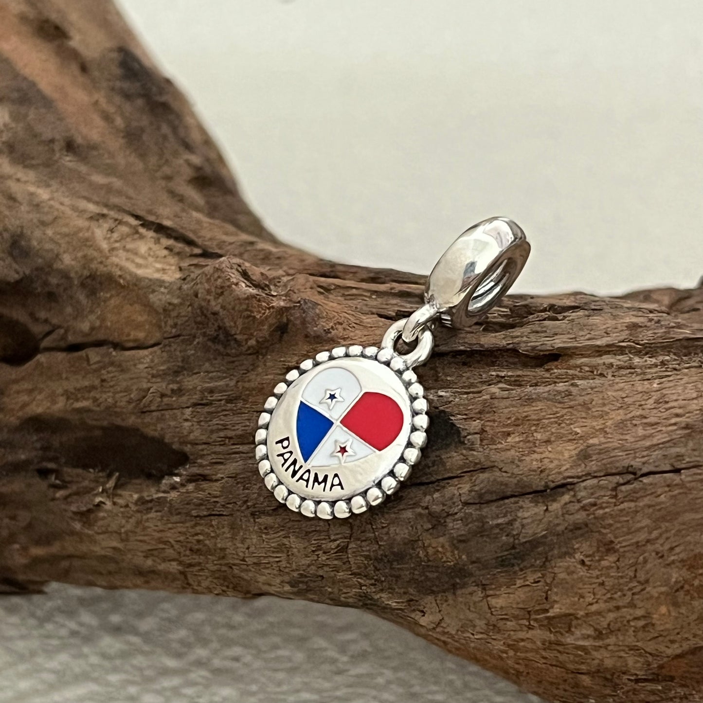 PANAMA Heart Flag Exclusive Dangle Charm Pendant for Pandora Bracelet S925 Silver