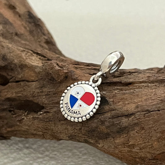 PANAMA Heart Flag Exclusive Dangle Charm Pendant for Pandora Bracelet S925 Silver