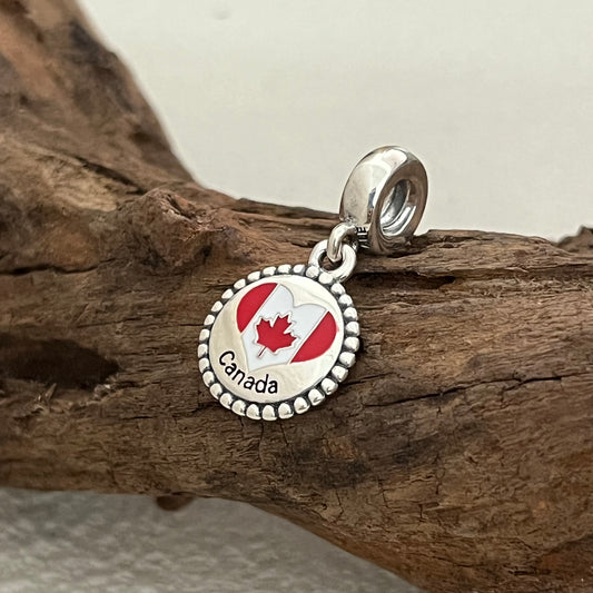 Canada Heart Flag Exclusive Dangle Charm Pendant for Pandora Bracelet S925 Silver