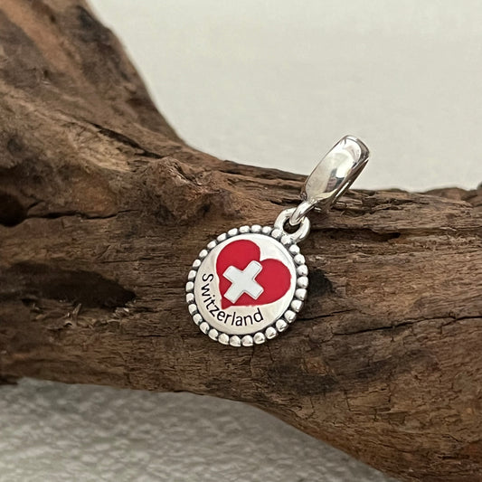 Switzerland Heart Flag Exclusive Dangle Charm Pendant for Pandora Bracelet S925 Silver