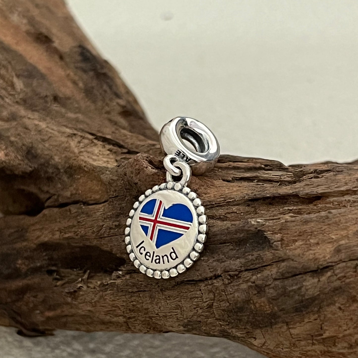 Iceland Heart Flag Exclusive Dangle Charm Pendant for Pandora Bracelet S925 Silver