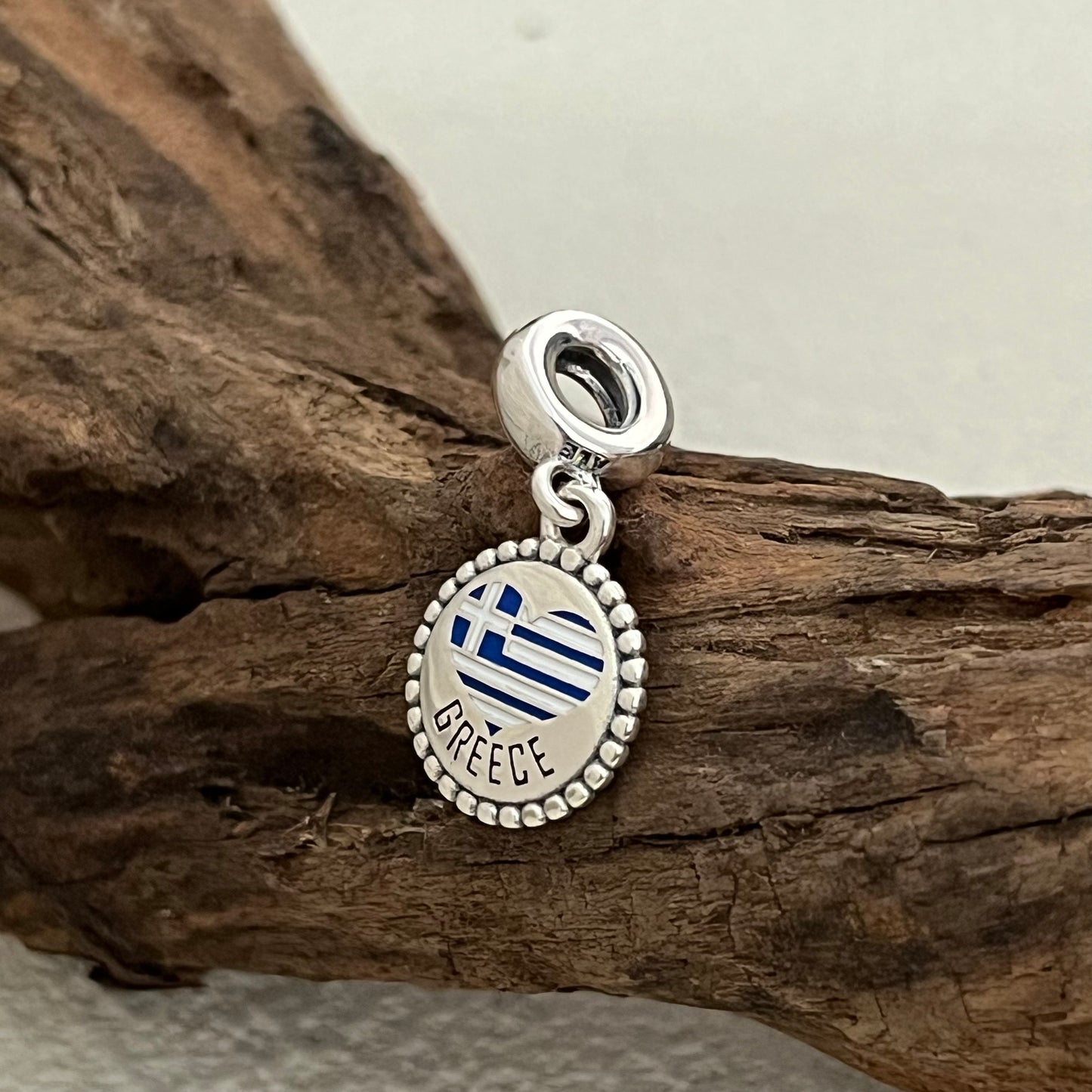 GREECE Heart Flag Exclusive Dangle Charm Pendant for Pandora Bracelet S925 Silver