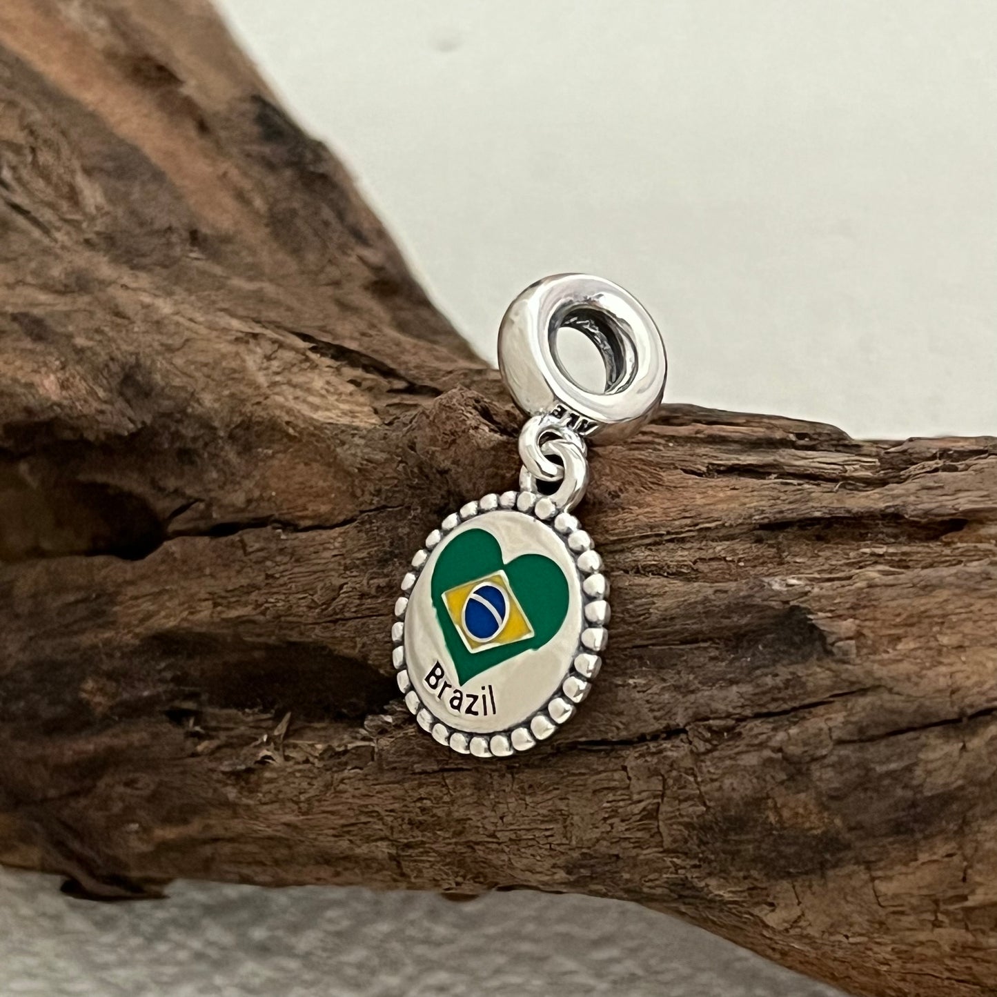 Brazil Heart Flag Exclusive Dangle Charm Pendant for Pandora Bracelet S925 Silver