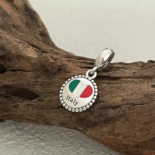 Italy Heart Flag Exclusive Dangle Charm Pendant for Pandora Bracelet S925 Silver