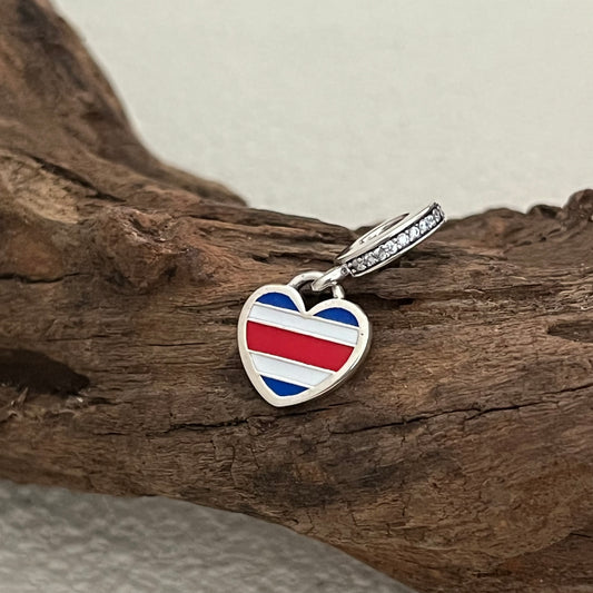 Costa Rica Flag Exclusive Heart Dangle Charm Pendant for Pandora Bracelet S925 Silver