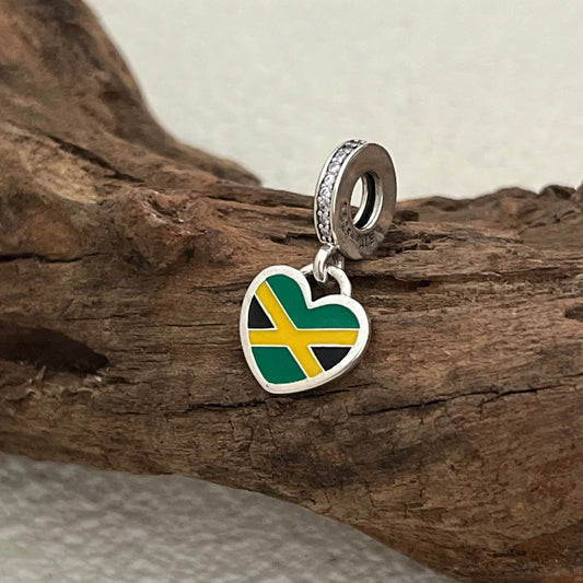 Jamaica Flag Exclusive Heart Dangle Charm Pendant for Pandora Bracelet S925 Silver